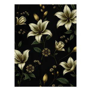 Póster Vintage Floral com Folhagem Verde