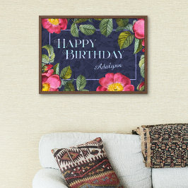 Poster Vintage Floral Custom Name Birthday Gift Blue