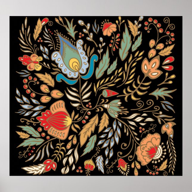 Poster Vintage Floral Doodle: Design Oriental. (Frente)