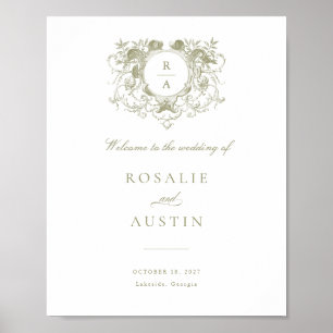 Poster Vintage Floral Elegant Crest Weding Sign