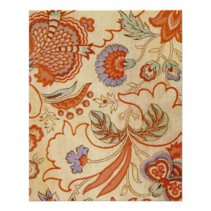 Póster Vintage Floral Francês Chintz Antiquado Terracota