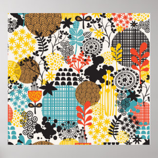 Poster Vintage Floral: Fundo de Grass Sem Costura