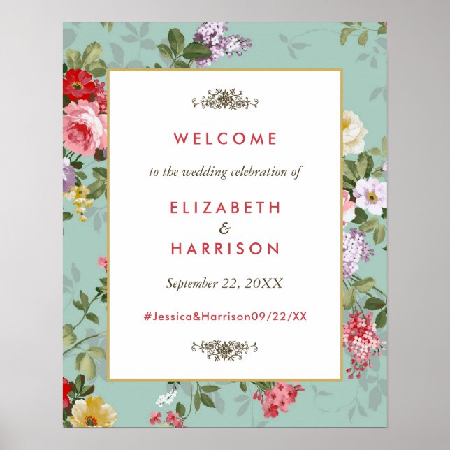 Poster Vintage Floral Garden Botanical Weding Welcome (Frente)