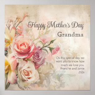 Poster Vintage Floral Grandma Dia de as mães