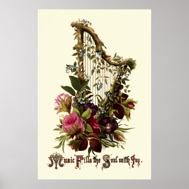Poster Vintage Floral Harp Music (Frente)