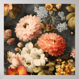 Poster Vintage Floral Illustration with Mixed Blossoms