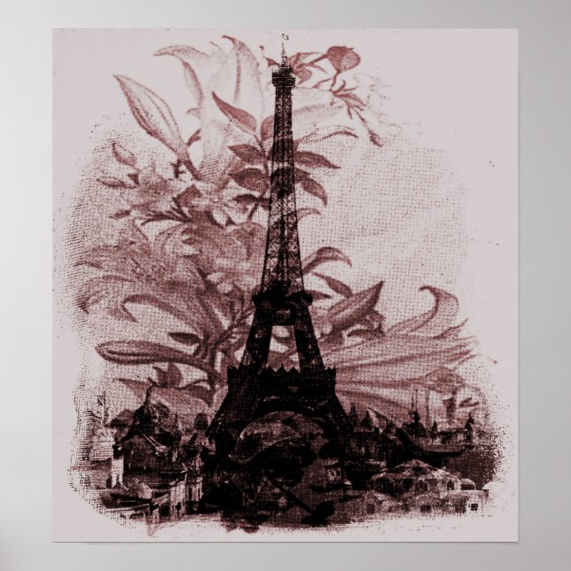 Póster Vintage Floral Paris Eiffel Tower (Frente)
