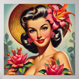 Poster Vintage Floral Pin Up