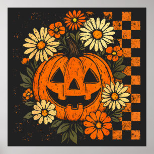 Poster Vintage Floral Pumpkin Halloween Retro Pumpkin