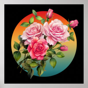 POSTER VINTAGE FLORAL ROSAS FLOWER ROSE BOUQUET
