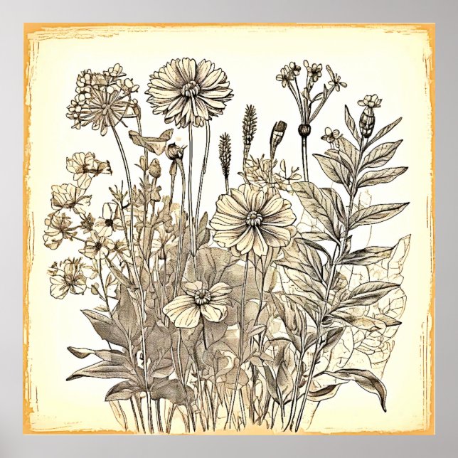 Poster Vintage Floral Sketch Design (Frente)