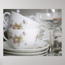 Vintage Floral Tea Cups e Goblets Cor 16x20