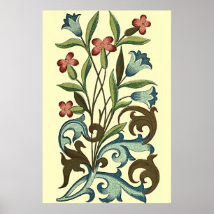 Póster Vintage Floral wallpaper, designer amarelo