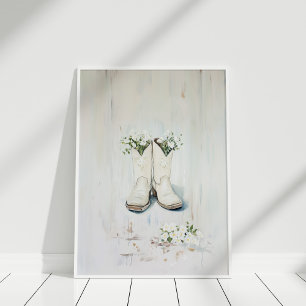 Poster Vintage Floral White Cowgirl Ilustra Boots