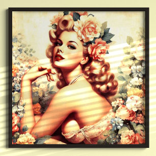 Poster Vintage Floral Woman