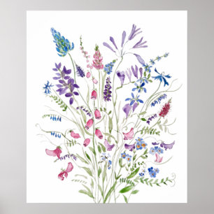 Poster Vintage flores selvagens arranjo aquarela 2020
