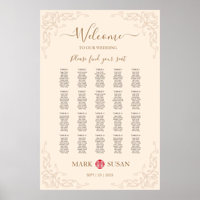 Poster Vintage Flourish Frame Chinese Wedating (Frente)