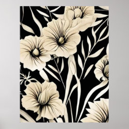 Poster Vintage Flower Black and Beige Art