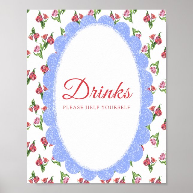 Poster Vintage Flowers Baby shower Drinks (Frente)