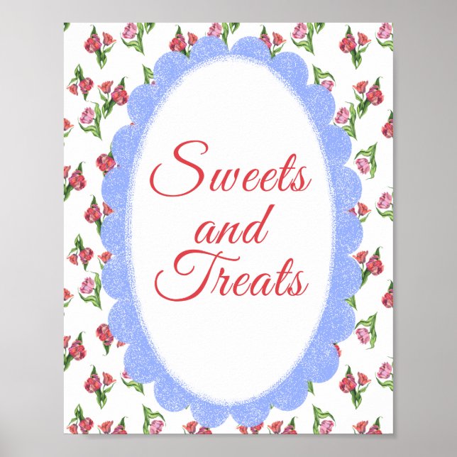 Poster Vintage Flowers Baby shower Sweets & Treats (Frente)