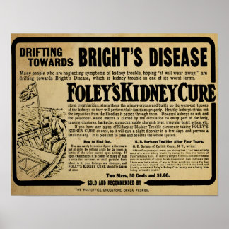 Poster Vintage Foley's Kidney Cure Bright Disease Impress