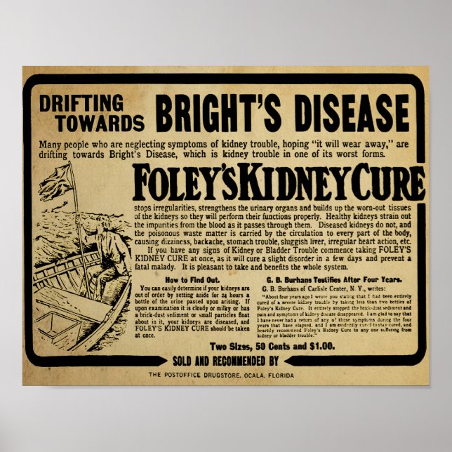 Poster Vintage Foley's Kidney Cure Bright Disease Impress (Frente)