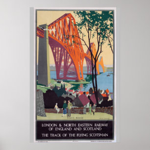 Poster Vintage Forth Bridge Scotland Railroad Viagem Art
