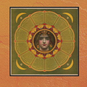 Poster Vintage Fortune Teller com Sinais de Astrologia Zo