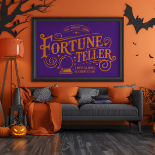 Poster Vintage Fortune Teller Purple e Orange Halloween