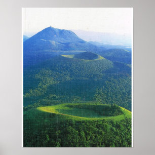 Póster Vintage France, Auvergne, crateras do vulcão