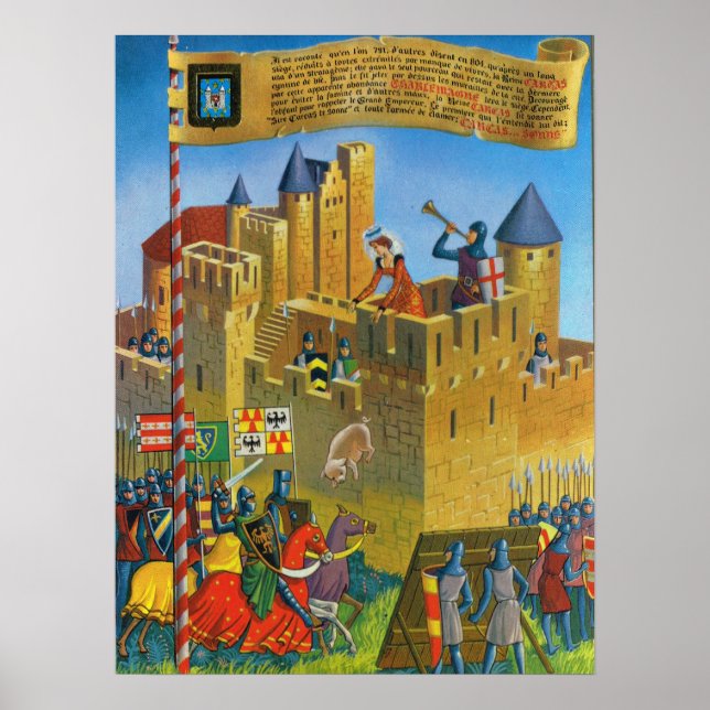 Póster Vintage France, Medieval Carassonne (Frente)