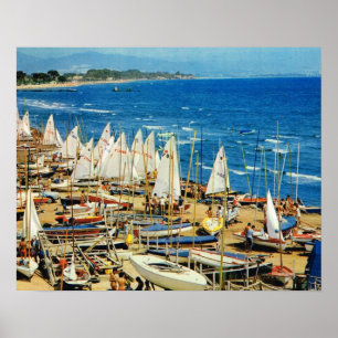 Póster Vintage France, porto de Hyeres e porto, Var
