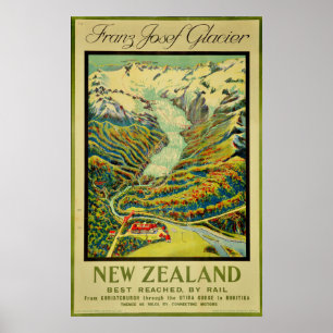 Poster Vintage Franz Josef Glacier - Viagem da Nova Zelân