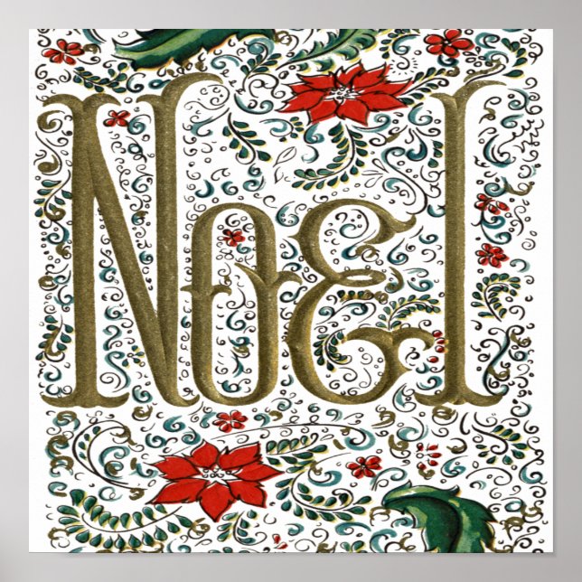 Poster vintage frenage christmas poinsettia joyeux noel (Frente)