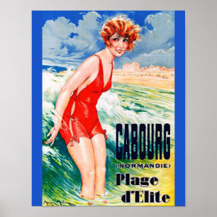 Póster Vintage French Bathing Beauty circa 1925 Normandy