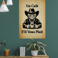 Vintage French Café Cat Cowboy Café Art Decor