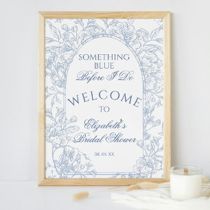 Poster Vintage French Dusty Blue Floral Toile Boile
