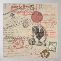 Vintage French Escrevendo Tipografia Paris Rooster