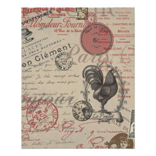 Póster Vintage French Escrevendo Tipografia Paris Rooster