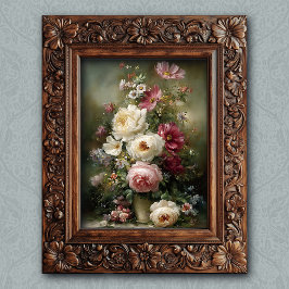 Poster Vintage French Floral Pink and White Peony Art