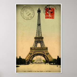Póster Vintage French Postcard Eiffel Tower Paris França