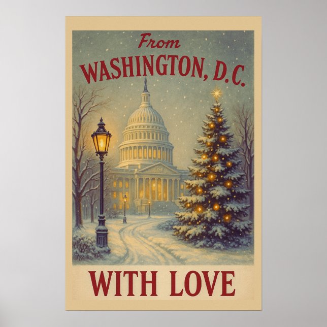 Poster Vintage From Washington, DC With Love Christmas  (Frente)