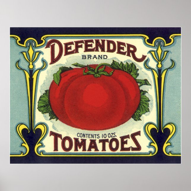 Póster Vintage Fruta Crate Label Art, Defender Tomates (Frente)