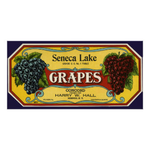 Póster Vintage Fruta Crate Label Art, Seneca Lake Graphic