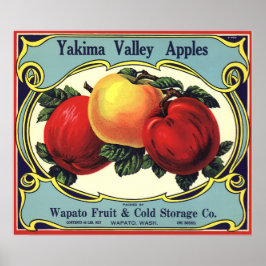 Poster Vintage Fruta Rótulo Art Yakima Valley Apple