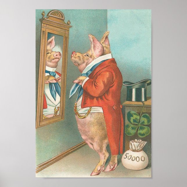 Poster Vintage Funny Money Pig (Frente)