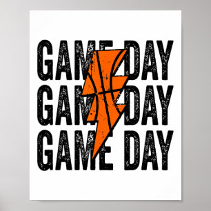 Poster Vintage Game Day Sketll Lightll Bolt Funny Team