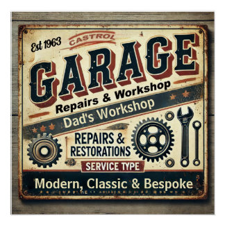 Póster Vintage Garage Personalizável Poste Glossy