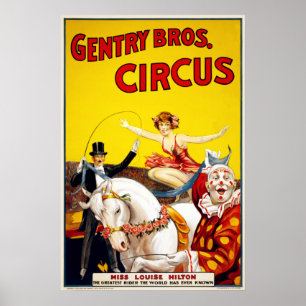 Poster Vintage Gentry Bros. Cavalo e Circo de Palhaço