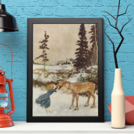 Póster Vintage Gerda e o Reindeer de Edmund Dulac